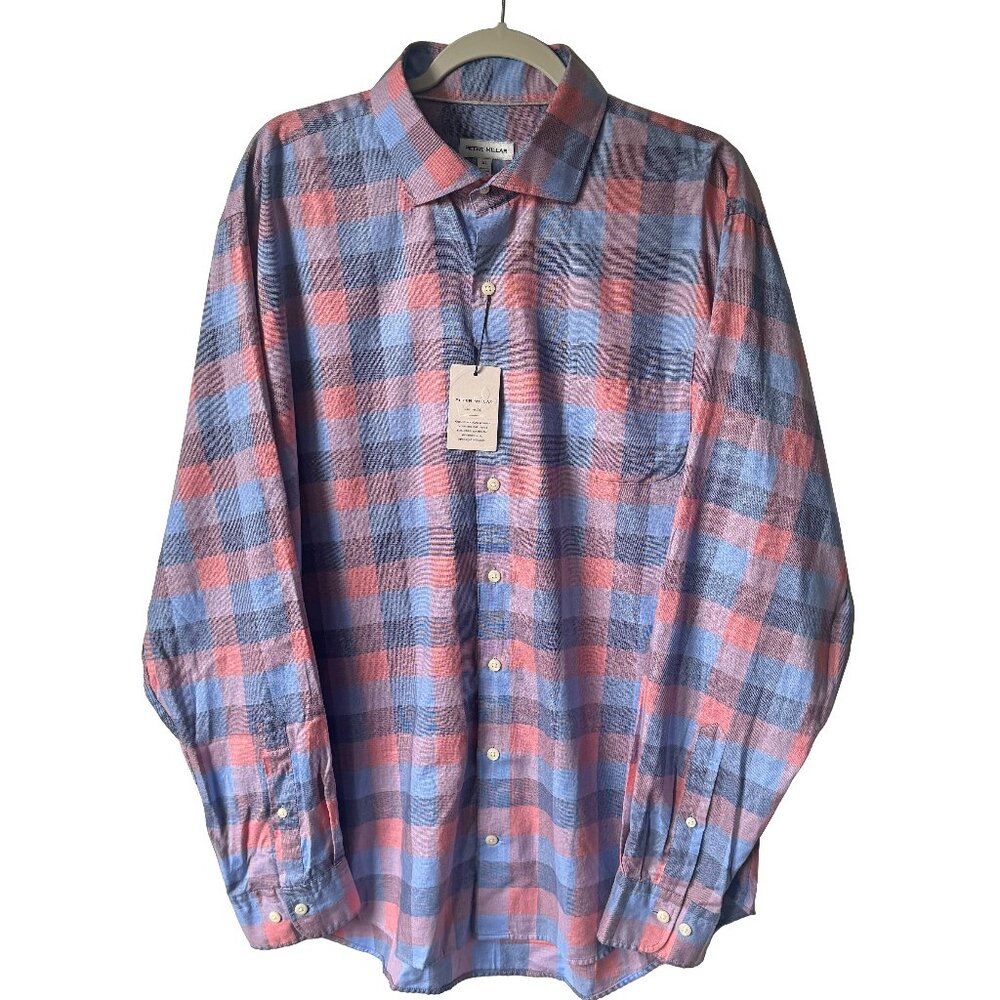 Peter Millar Boothbay Summer Soft Cotton Button Front Plaid Shirt Size XL NWT